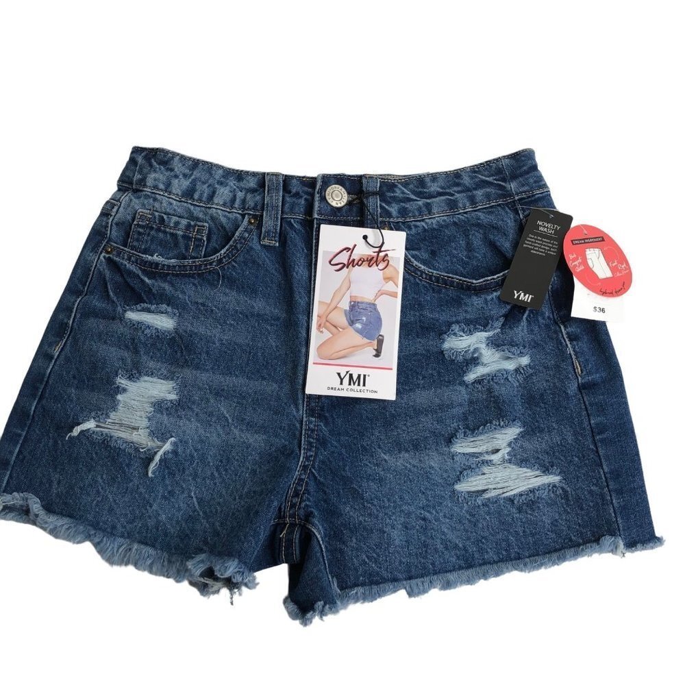 YMI DENIM FRAYED high rise SHORTS sz 3/26NEW WITH TAG